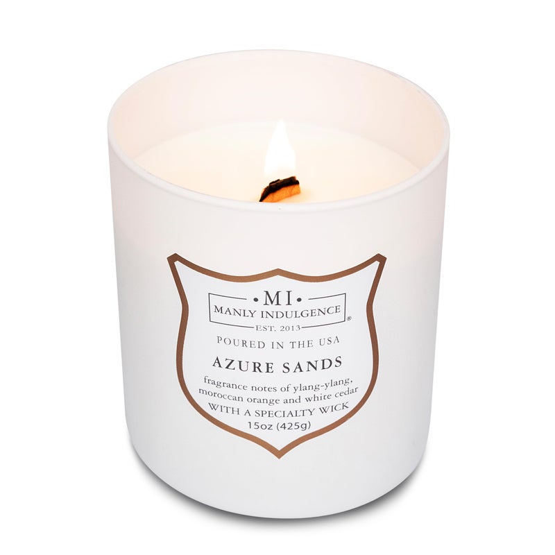 Manly Indulgence Azure Sands Scented Candles for Men, 15 oz Wooden Wick, Premium Soy Blend Wax, 60H Burn, Candles for Home Scented - Made in The USA - Image 4